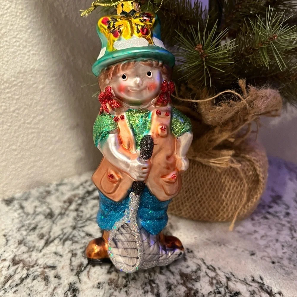 Fisherman Blown Glass Christmas Ornament Trout Creel Catch of Day Fish